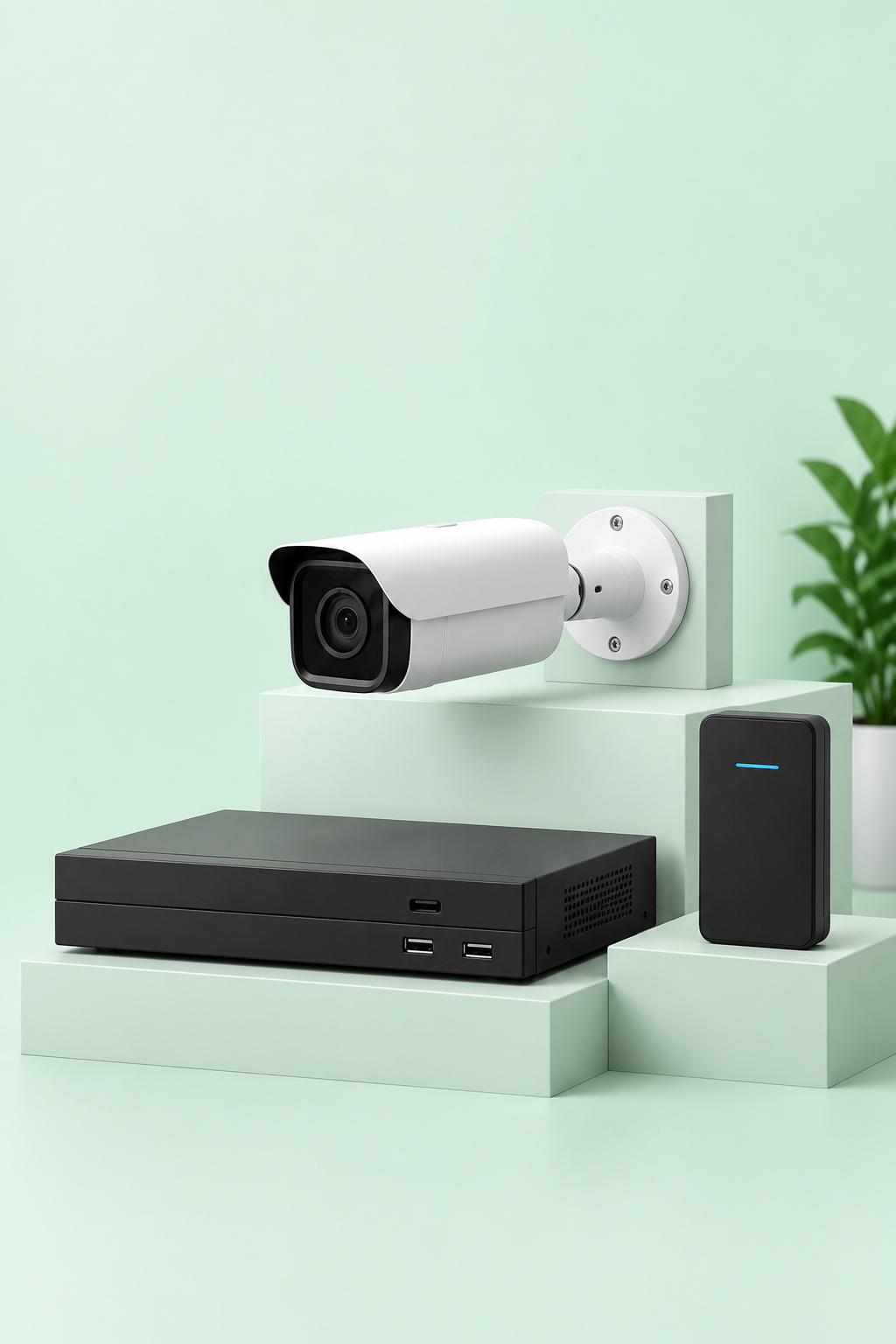 CCTV camera, network recorder and access reader